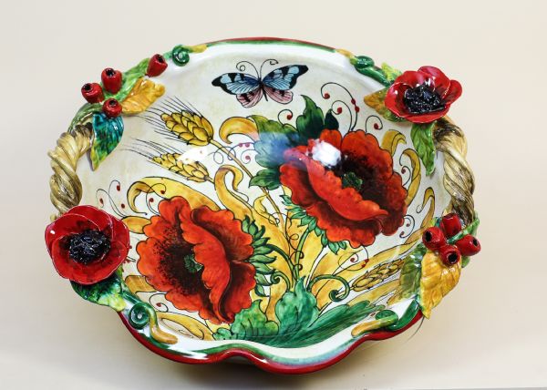 ROUND CENTERPIECE WITH POPPIES AND EAR OF CORN cm.37d
